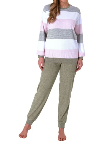 NORMANN Pyjama Bündchen Schlafanzug Blockstreifen - 69141 in rosa