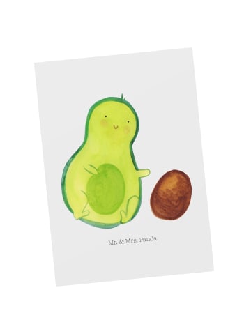 Mr. & Mrs. Panda Postkarte Avocado Kern rollt ohne Spruch in Weiß