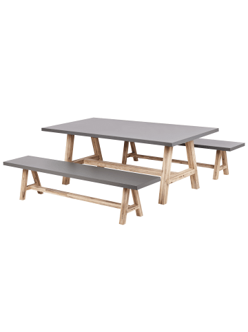 Beliani 3-tlg Gartentisch Set TONNARE in Grau/Heller Holzfarbton
