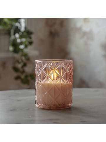 STAR Trading LED Kerze ,Flamme Romb', Windlicht, Batterie + Timer, flackernd, rosa