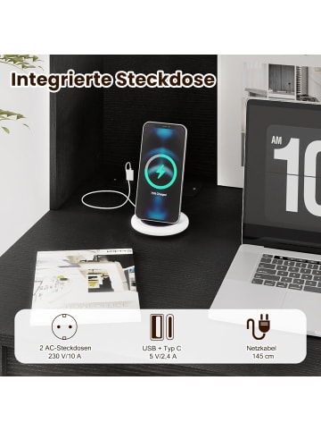 COSTWAY Schreibtisch mit Ladestation 108 x 60 x 125 cm in Schwarz