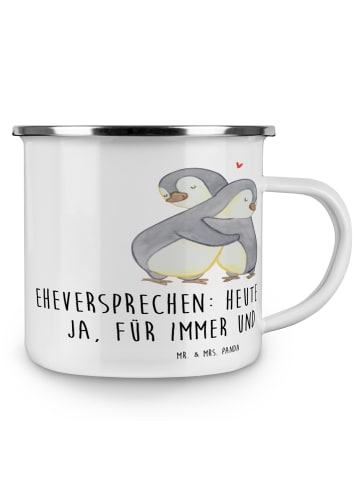 Mr. & Mrs. Panda Camping Emaille Tasse Eheversprechen für immer ... in Weiß