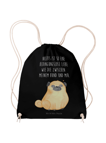 Mr. & Mrs. Panda Stofftasche Mops mit Spruch in Schwarz