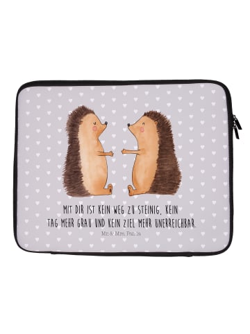 Mr. & Mrs. Panda Laptop Tasche Igel Liebe mit Spruch in Grau Pastell