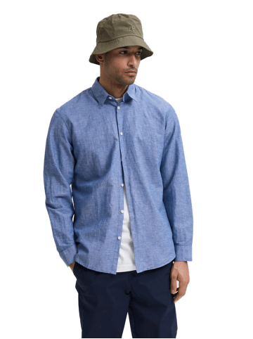 SELECTED HOMME Hemd SLHSLIMNEW-LINEN in Blau