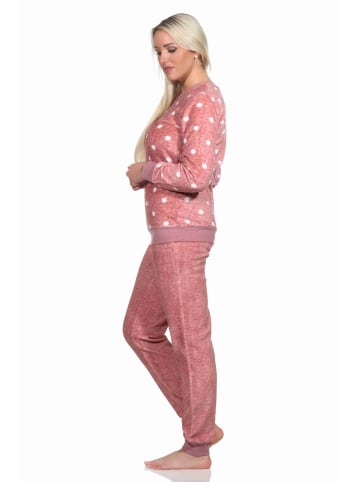 NORMANN langarm Schlafanzug Bündchen Coralfleece Tupfen - 76755 in rosa