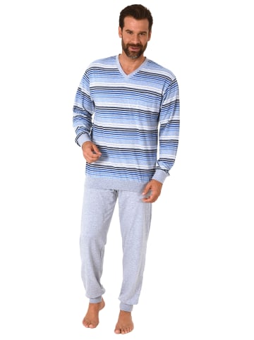 NORMANN Schlafanzug langarm Bündchen Pyjama Streifen - 61239 in marine
