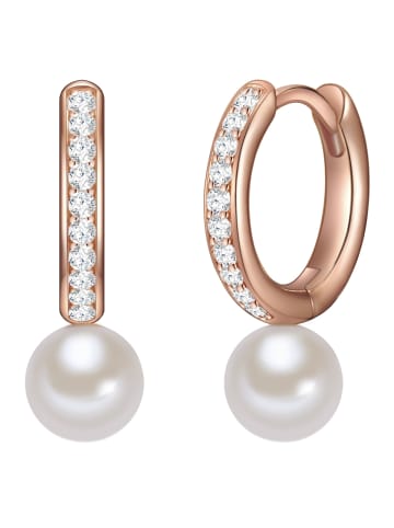 Valero Pearls Creolen Sterling Silber Zirkonia Süßwasser-Zuchtperle in roségold