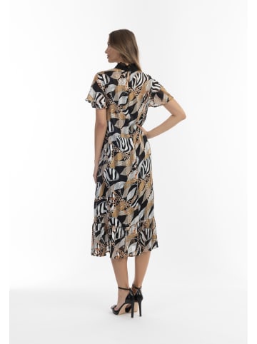 faina Damen Midikleid Mit Allover-Print in Schwarz Mehrfarbig