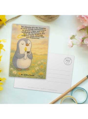 Mr. & Mrs. Panda Postkarte Pinguin Kommunion Design mit Spruch in Weiß