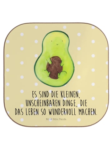 Mr. & Mrs. Panda Tischuntersetzer Avocado Kern mit Spruch in Gelb Pastell