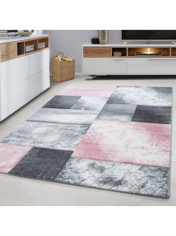 KADIMA DESIGN Teppich Kurzflor Waschbar Karo MONZA Strapazierfähig OEKO-TEX in Pink