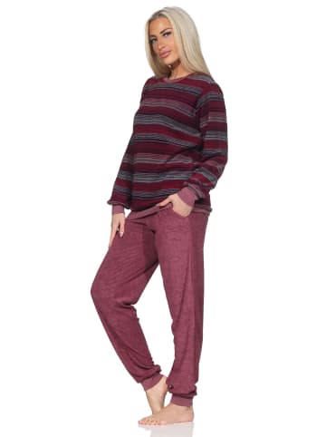 NORMANN Frottee Schlafanzug langarm Bündchen Streifenoptik in beere1