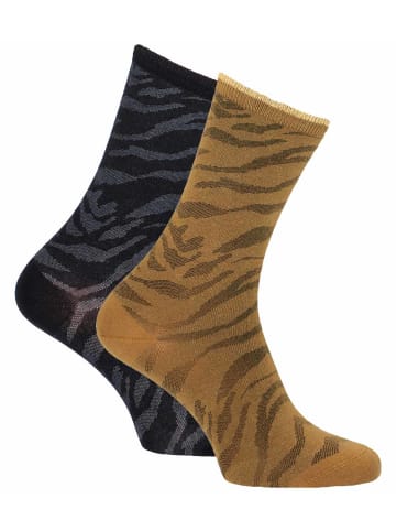 Tamaris Socken mit exotischem Zebramuster in black und cognac