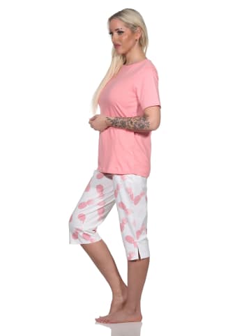 NORMANN Kurzarm Pyjama Schlafanzug Caprihose Homewear und Ananas in rosa