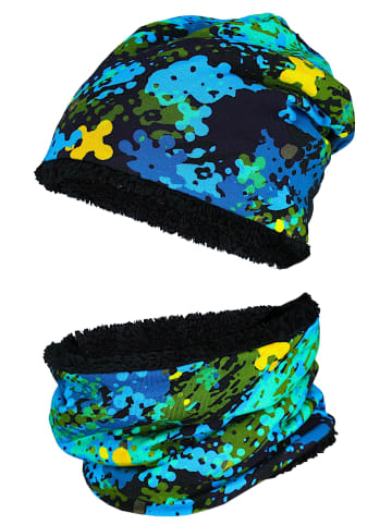 TupTam Unisex Set Kinder Beanie Mütze Schlauchschal in grün/blau