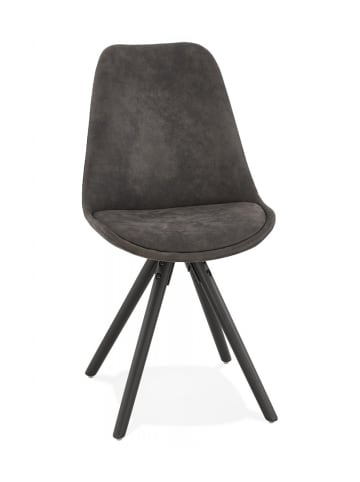 KADIMA DESIGN Eleganter Holzstuhl mit Mikrofaserbezug | Rustikaler Stil in Anthrazit-Schwarz
