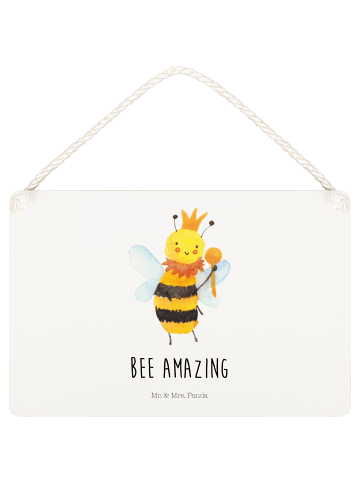 Mr. & Mrs. Panda Schild Biene König mit Spruch in Weiß