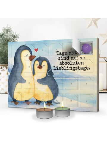 Mr. & Mrs. Panda Adventskalender Pinguin umarmen Design mit Spruch in Weiß