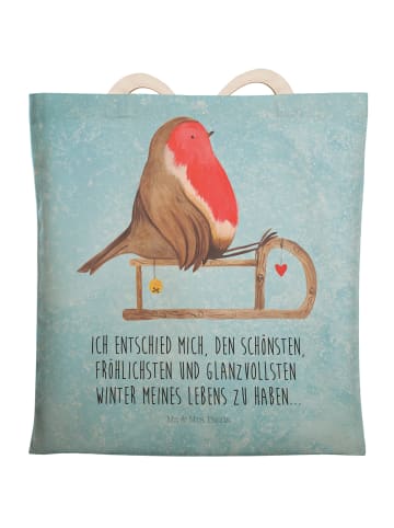 Mr. & Mrs. Panda Beutel Tasche Rotkehlchen Schlitten mit Spruch in Eisblau