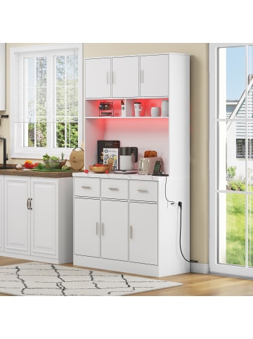 ABRIHOME Küchenschrank mit LED-Beleuchtung in Weiß - 100x40x180cm