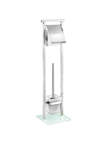 Wenko Toilettenpapierhalter und WC-Bürste mit Glasbehälter in Silbern, 18 x 73 x 18 cm