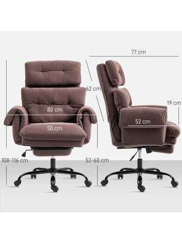 HOMCOM Bürostuhl-80L x 77B x 108-116H cm-Kaffee-Braun