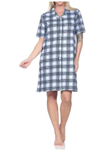 NORMANN Kurzarm Nachthemd Jersey kariert Übergröße 125 214 446 in hellblau