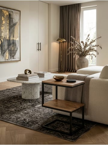 KADIMA DESIGN Beistelltisch aus Massivholz INDI, S-Design, Schwarz, 2 Ablageflächen in Beige