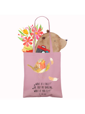 Mr. & Mrs. Panda Strandtasche Rotkehlchen Federn mit Spruch in Rosa Pastell