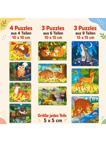 Puzzle ab 3, Waldtiere, Kinderpuzzle 61 Teile, 10 Puzzles