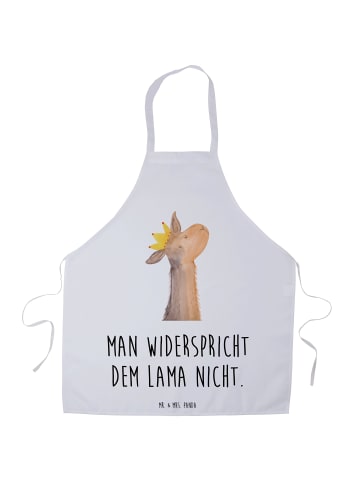 Mr. & Mrs. Panda Kochschürze Lamakopf König mit Spruch in Weiß