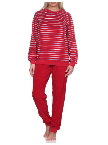 NORMANN langarm Frottee Schlafanzug Pyjama Bündchen Streifen - 81740 in rot