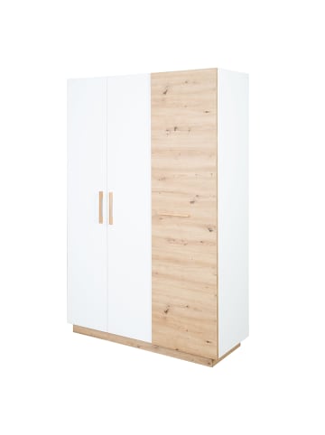 roba Kleiderschrank Lion 3-türig weiß/Artisan Eiche mit Griffen aus massiver Eiche