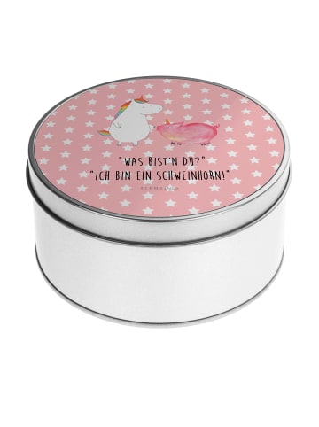 Mr. & Mrs. Panda Blechdose rund Einhorn Schwein mit Spruch in Rot Pastell
