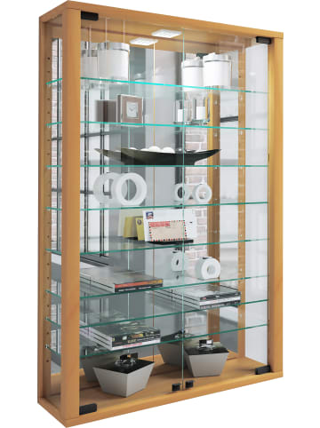 VCM  Wandvitrine Glasvitrine Vitrosa Mini Spiegel in Buche