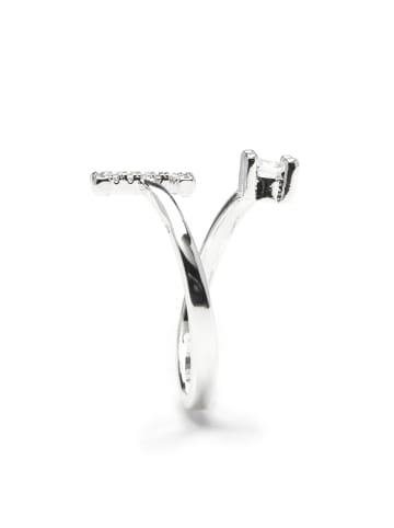 Luxenter Ring mit funkelnden Zirkonia-Steinen, silberfarben – Alphabet