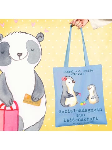 Mr. & Mrs. Panda Jutebeutel Sozialpädagogin Leidenschaft mit Spruch in Sky Blue