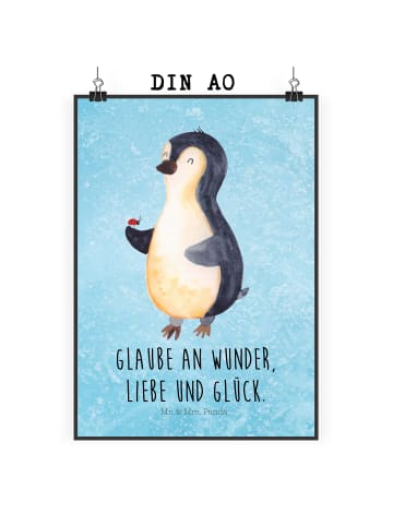 Mr. & Mrs. Panda Kunstdruck Pinguin Marienkäfer mit Spruch in Eisblau