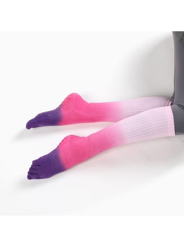 MUNADUNA Lange Yoga-/Pilates-Zehensocken mit Gradient-Look – Anti-Rutsch in Blau