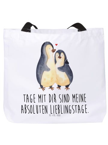 Mr. & Mrs. Panda Strandtasche Pinguin umarmen mit Spruch in Weiß