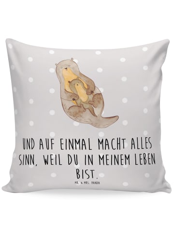 Mr. & Mrs. Panda Kissen 40x40 Otter Kind mit Spruch in Grau Pastell