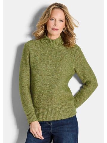 GOLDNER Flauschiger Bouclé-Pullover, Stehkragen in grün / melange