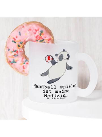 Mr. & Mrs. Panda Glas Panda Handball spielen mit Spruch in Transparent