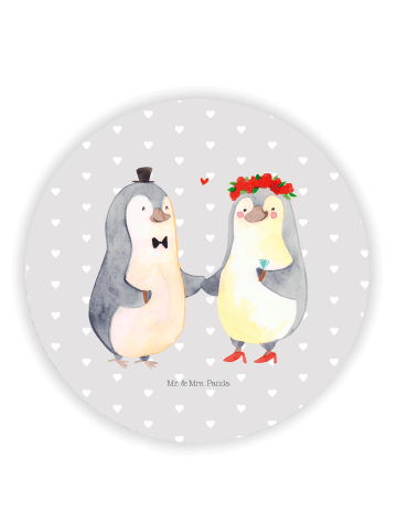 Mr. & Mrs. Panda Rund Magnet Pinguin Heirat ohne Spruch in Grau Pastell