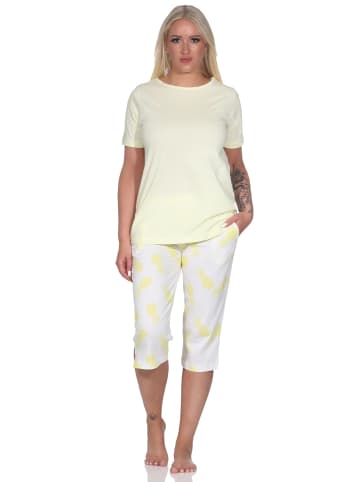NORMANN Kurzarm Pyjama Schlafanzug Caprihose Homewear und Ananas in gelb