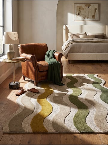 KADIMA DESIGN Teppich Wolle für Fußbodenheizung MONNOW retro Wohnzimmer in Erdtöne-Grün