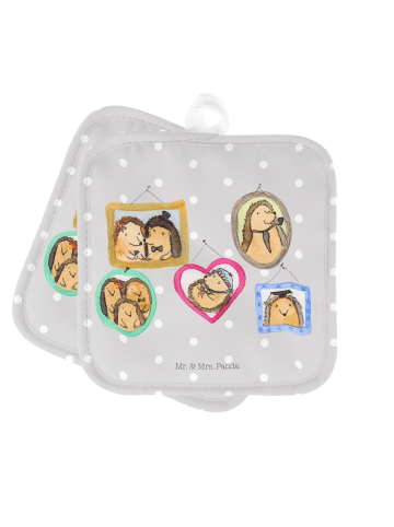 Mr. & Mrs. Panda 2er Set Topflappen  Igel Familie ohne Spruch in Grau Pastell