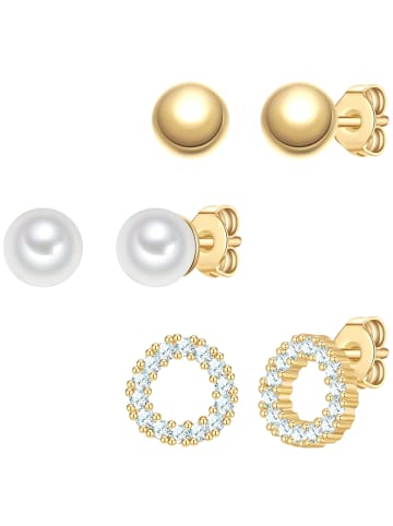 Yokoamii Set (Ohrringe 3er) aus Messing mit Zirkonia Perle (synth.) in gelbgold