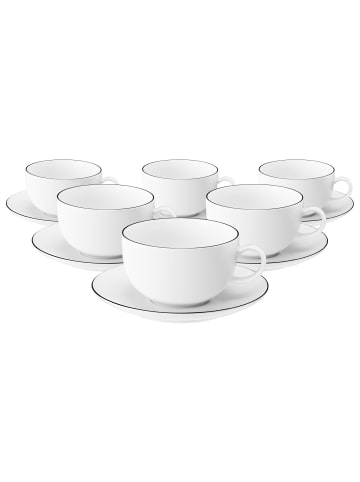 Seltmann Weiden 6er Set Milchkaffeetassen mit Untertassen Lido Black Line in Weiß 350 ml in weiß